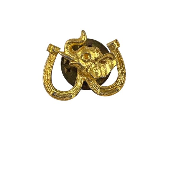 Vintage Gold Elephant & Horseshoe Lapel Pin Badge - Picture 2 of 5